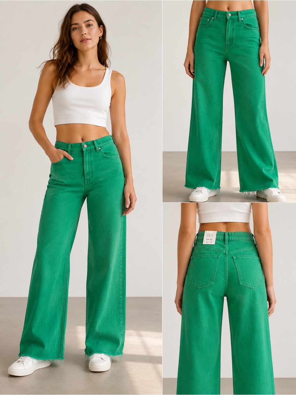 Zara brand new High-Waist Wide Leg Jeans in Green